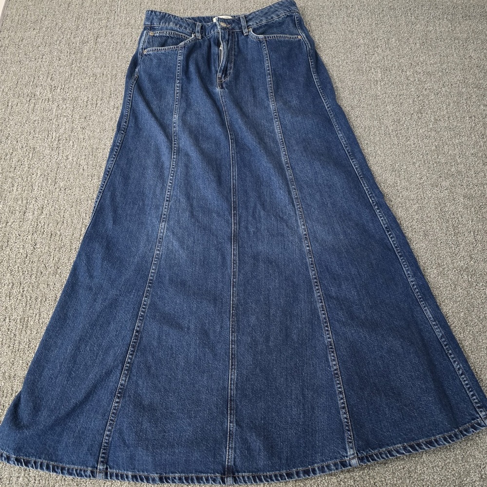 Free People We The Free Off-Duty Denim Maxi Skirt In Nova Blue Size 29